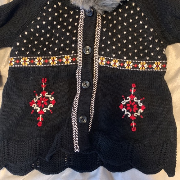 Hanna andersson size 60 black wool blend knit nordic folk elf sweater cardigan - Picture 3 of 11